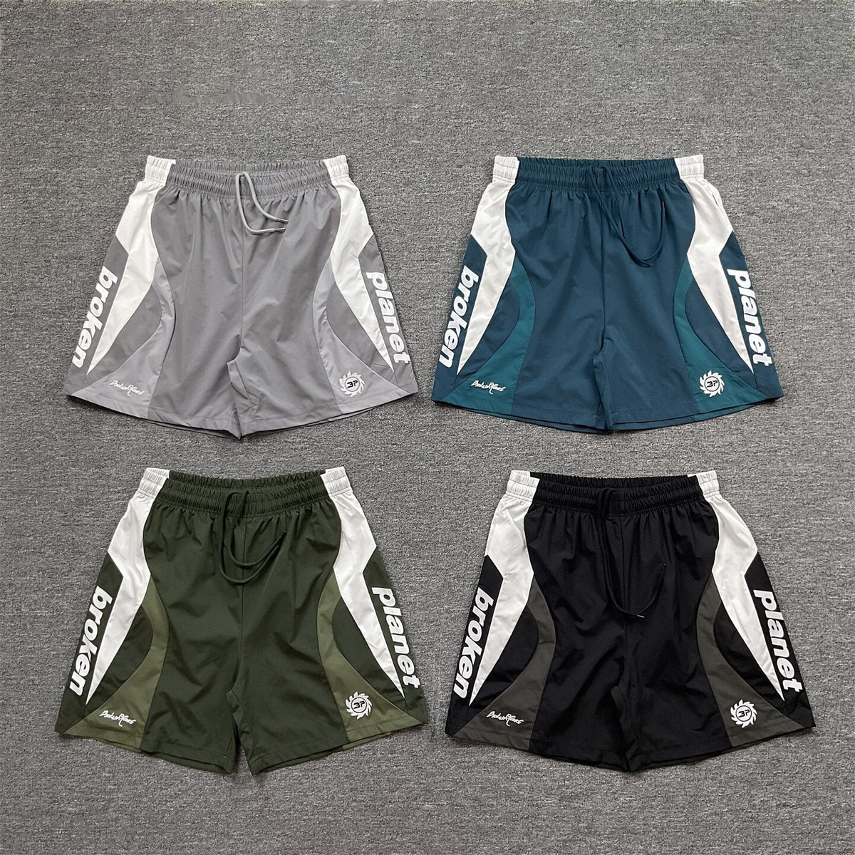 Broken Planet Embroidered Retro Color Block Shorts