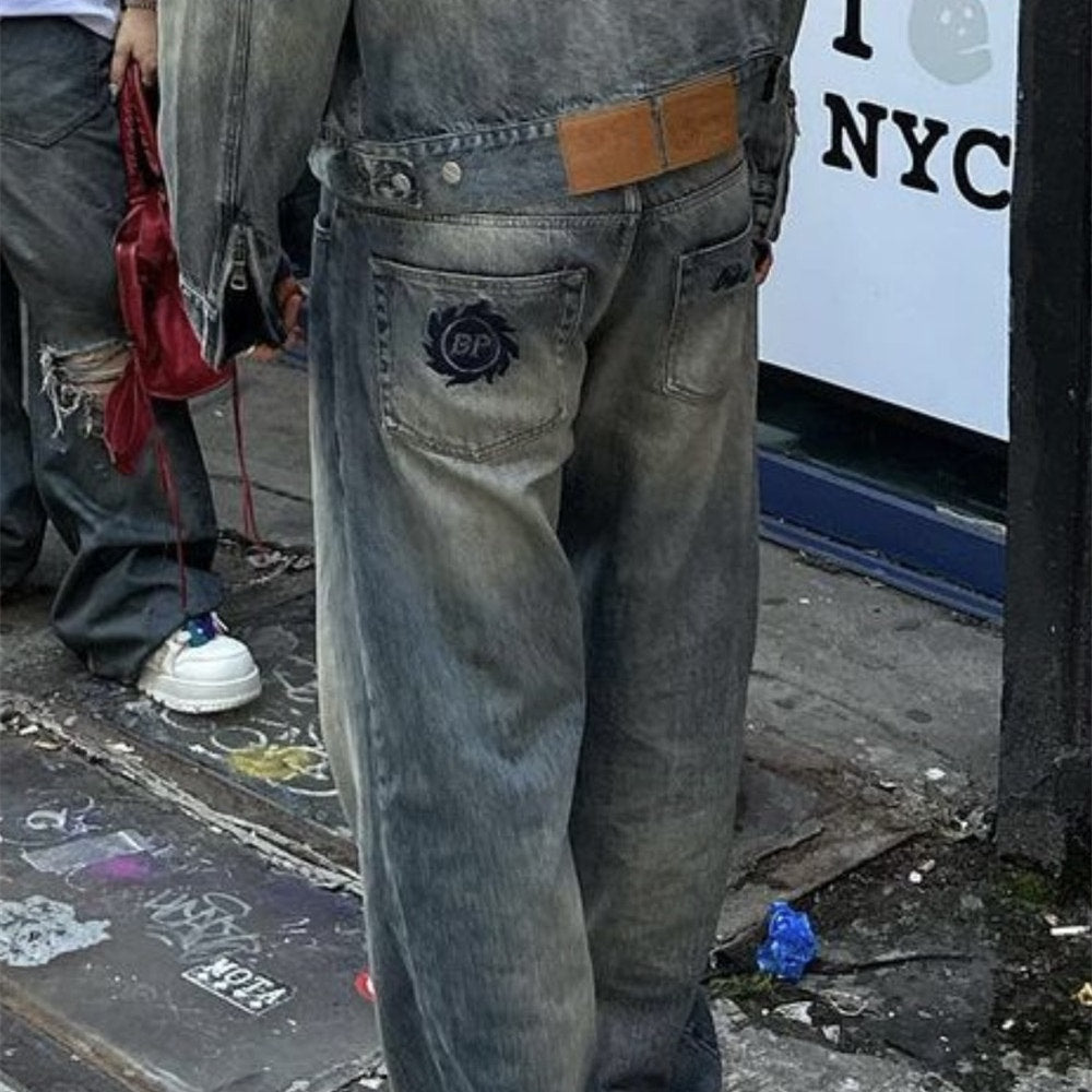 Broken Planet Embroidered Logo Washed Straight Jeans