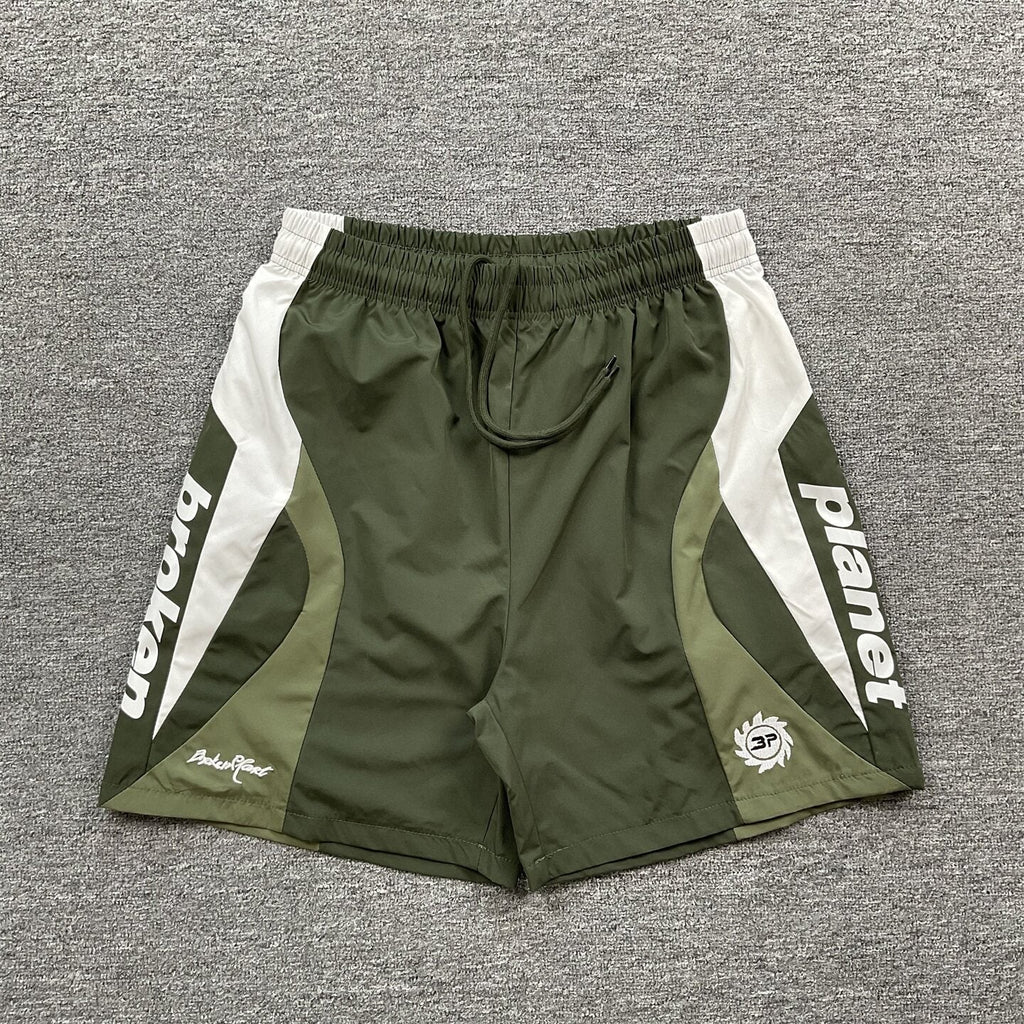 Broken Planet Embroidered Retro Color Block Shorts