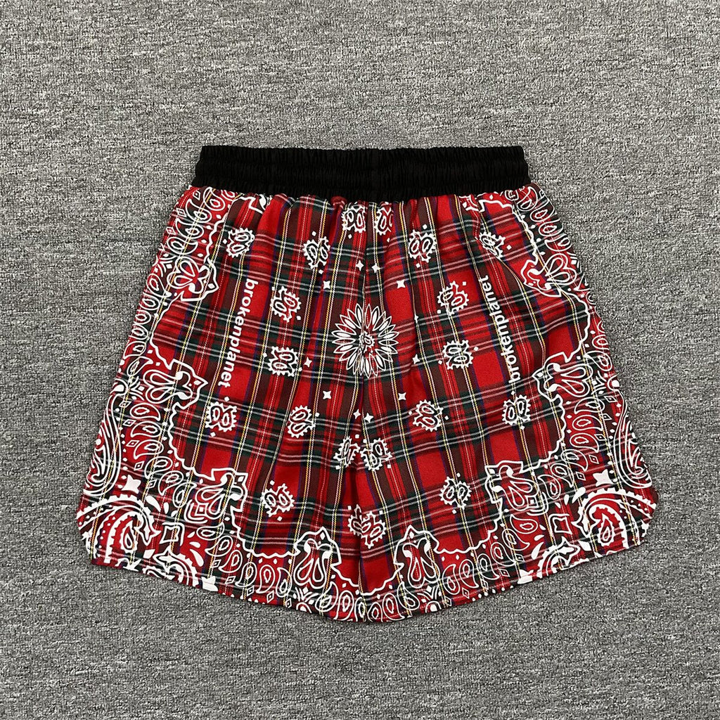 Broken Planet Paisley Plaid Loose Drawstring Shorts