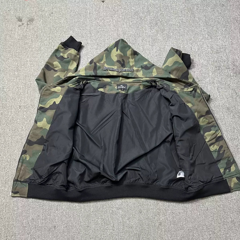 Broken Planet Camouflage Puff Print Zip Hoodie