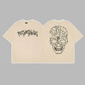 Revenge Arch Logo & Geometric Shattered Skull Graphic Short Sleeve T-Shirt  Beige