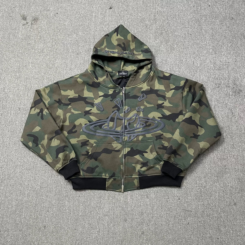 Broken Planet Camouflage Puff Print Zip Hoodie