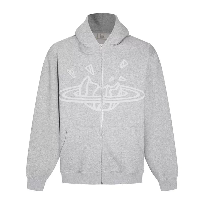 Broken Planet Puff Print Fleece Zip Up Hoodie