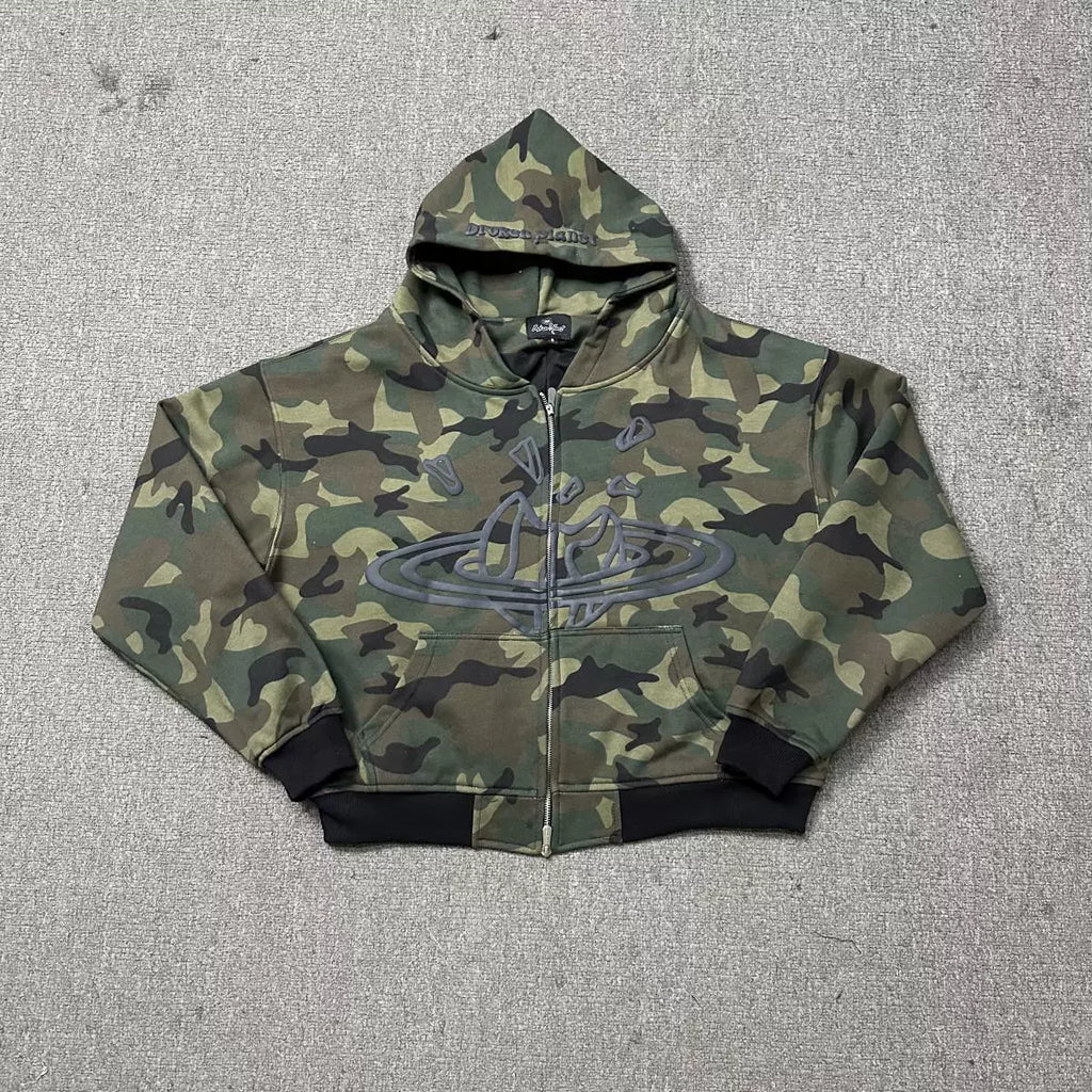 Broken Planet Camouflage Puff Print Zip Hoodie