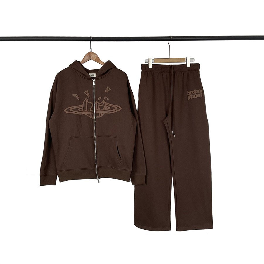 Broken Planet Puff Print Fleece Hooded Sweatsuit Set